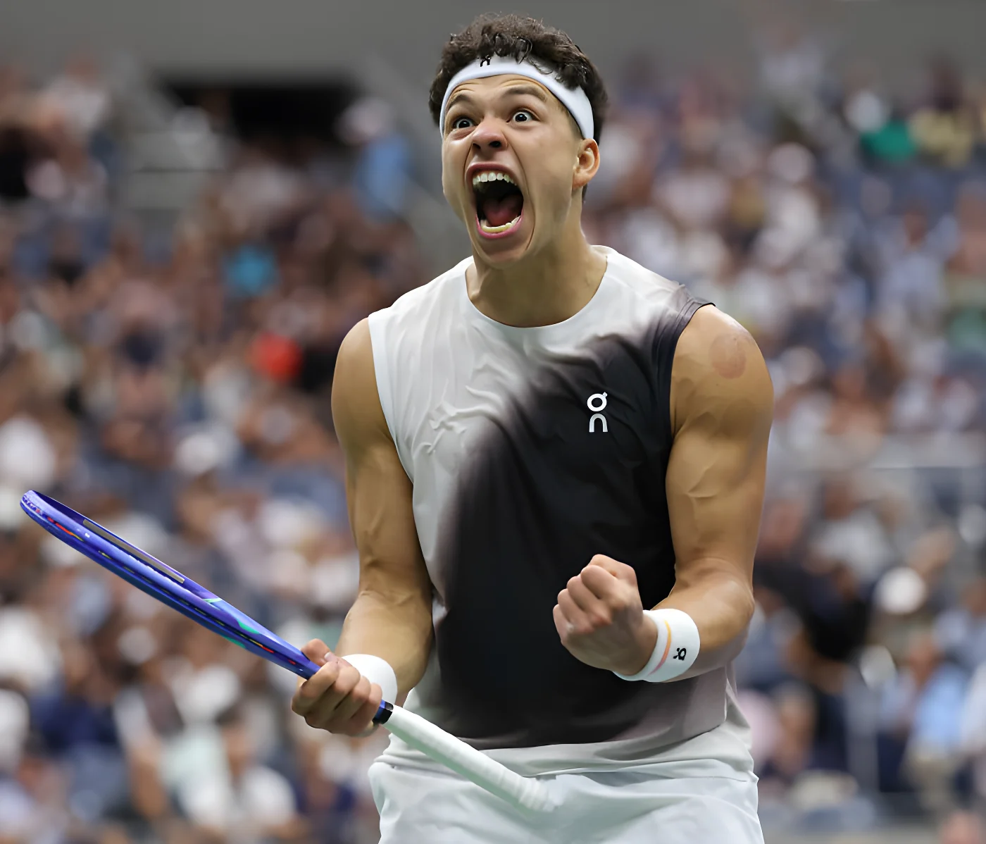 A male tennis player at US Open cheering, a viral sensation