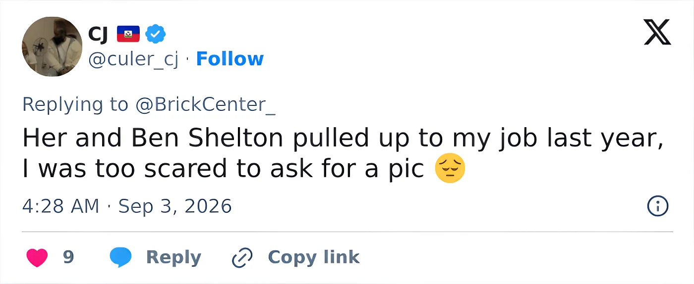 A social media post mentioning the woman dancing at the US Open and Ben Shelton at a job.