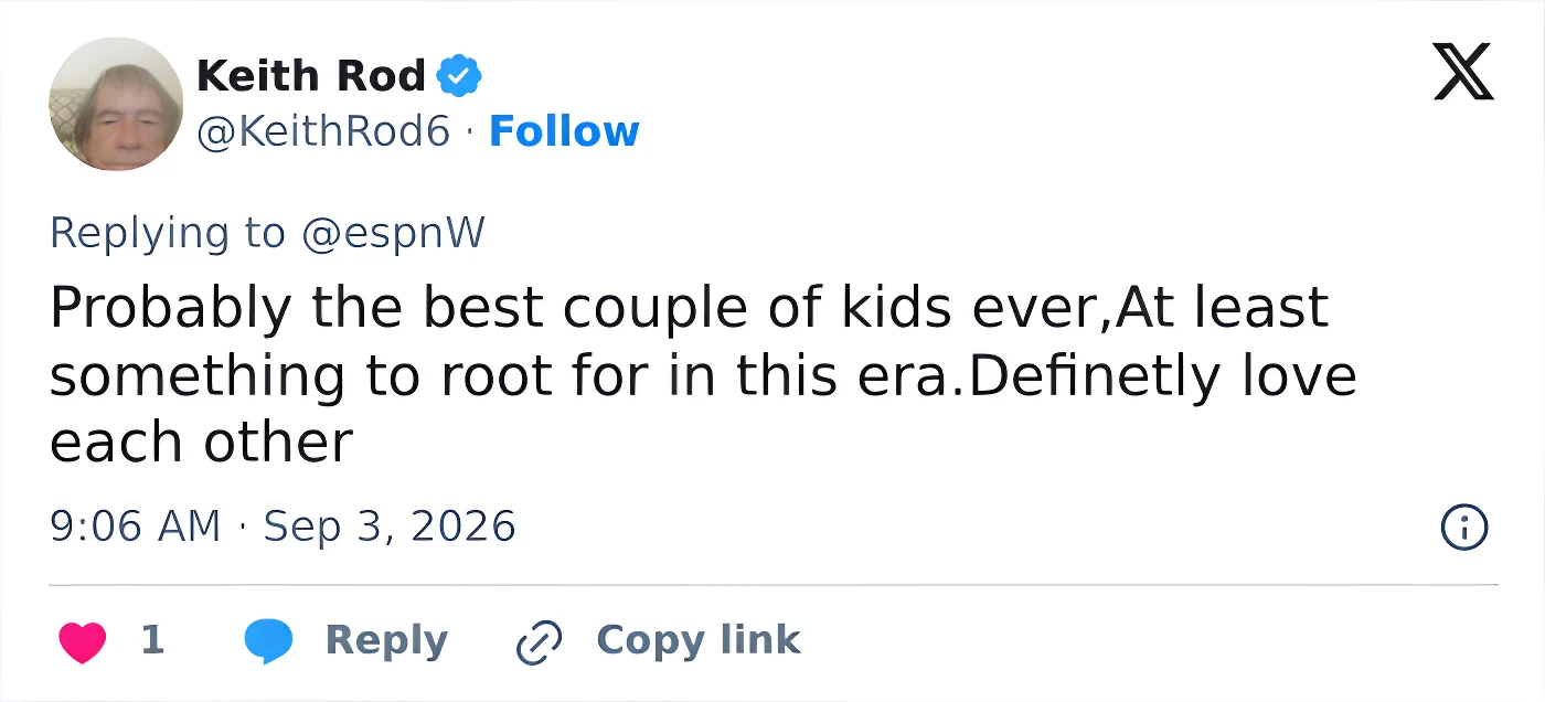 A social media post with the comment, Probably the best couple of kids ever, referencing the woman dancing at the US Open.