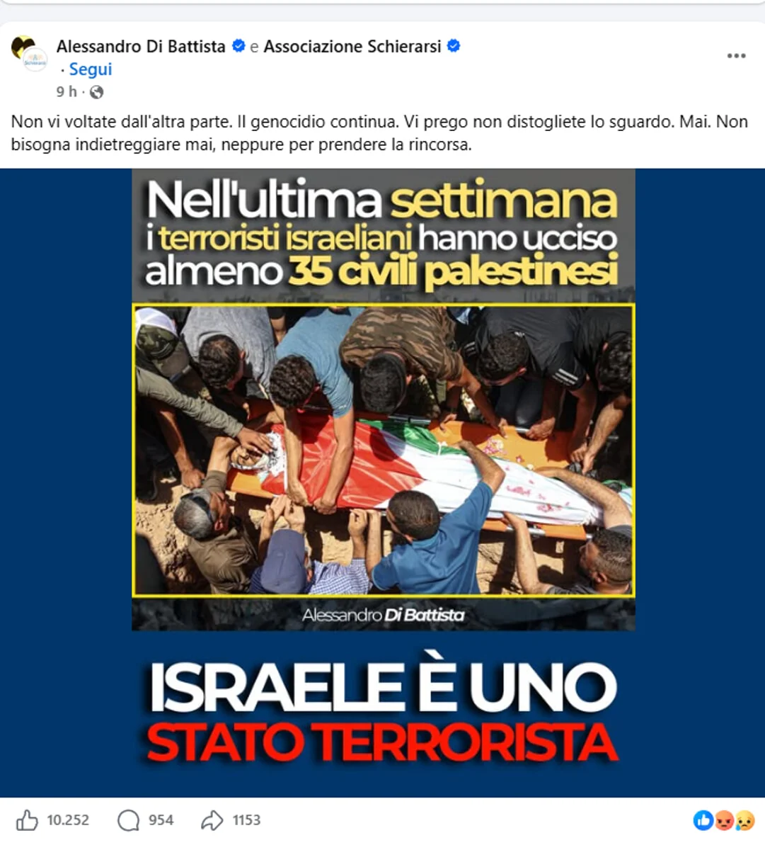 Alessandro Di Battista post del 3 settembre 2026 su Facebook