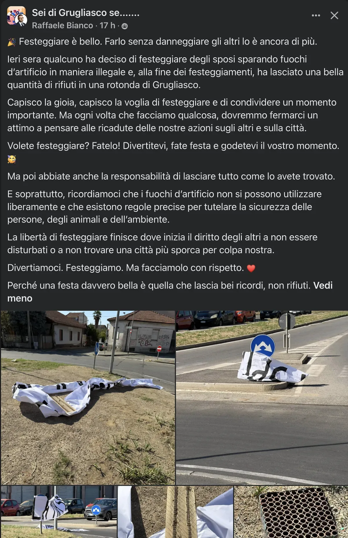 Altra prospettiva dei rifiuti accumulati nella rotonda