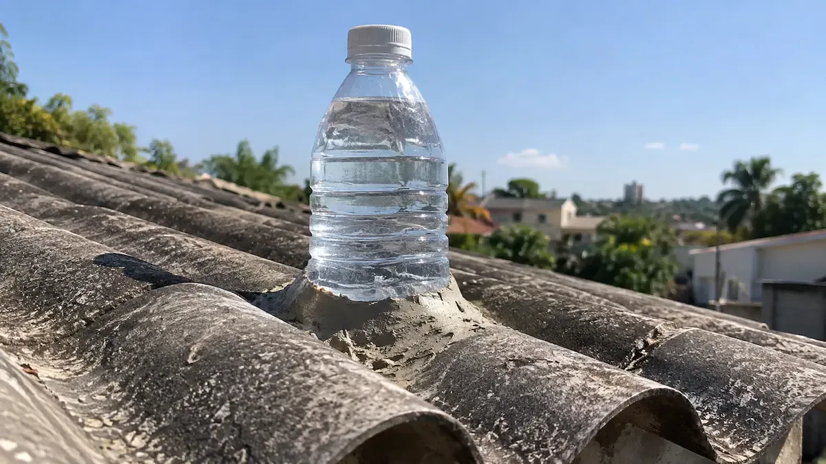 Botella de agua congelada en el techo