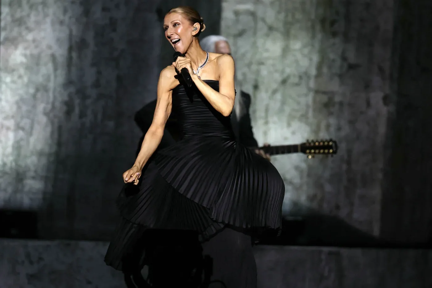 Canadian singer Celine Dion performs during her first concert of a series at the Plenitude Arena in Nanterre, west of Paris on september 12, 2026.
