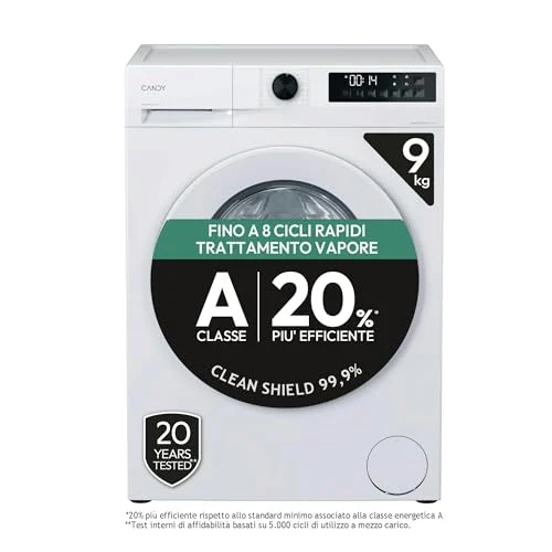 Candy ProWash 300 Lavatrice 9 Kg, 1400 Giri, Classe A-20%, Bianca