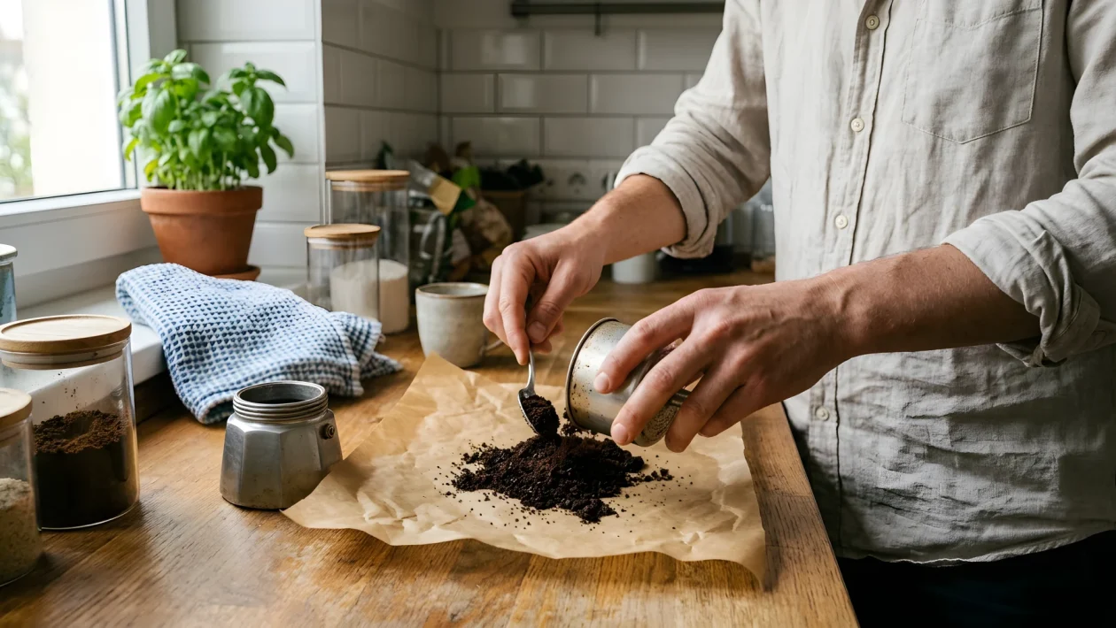 Ciotola con scrub a base di fondi di caffè
