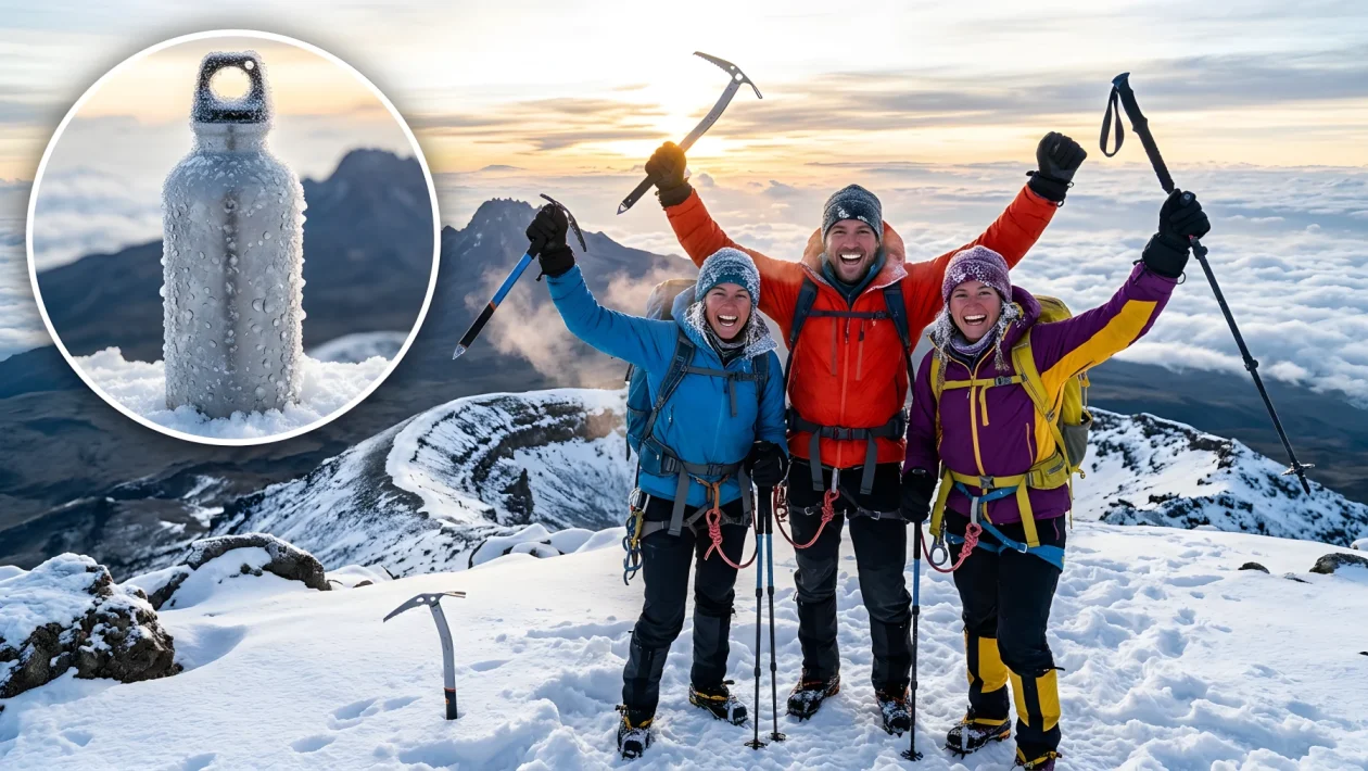 La vetta del monte Kilimangiaro all'alba con paesaggio montano d'alta quota