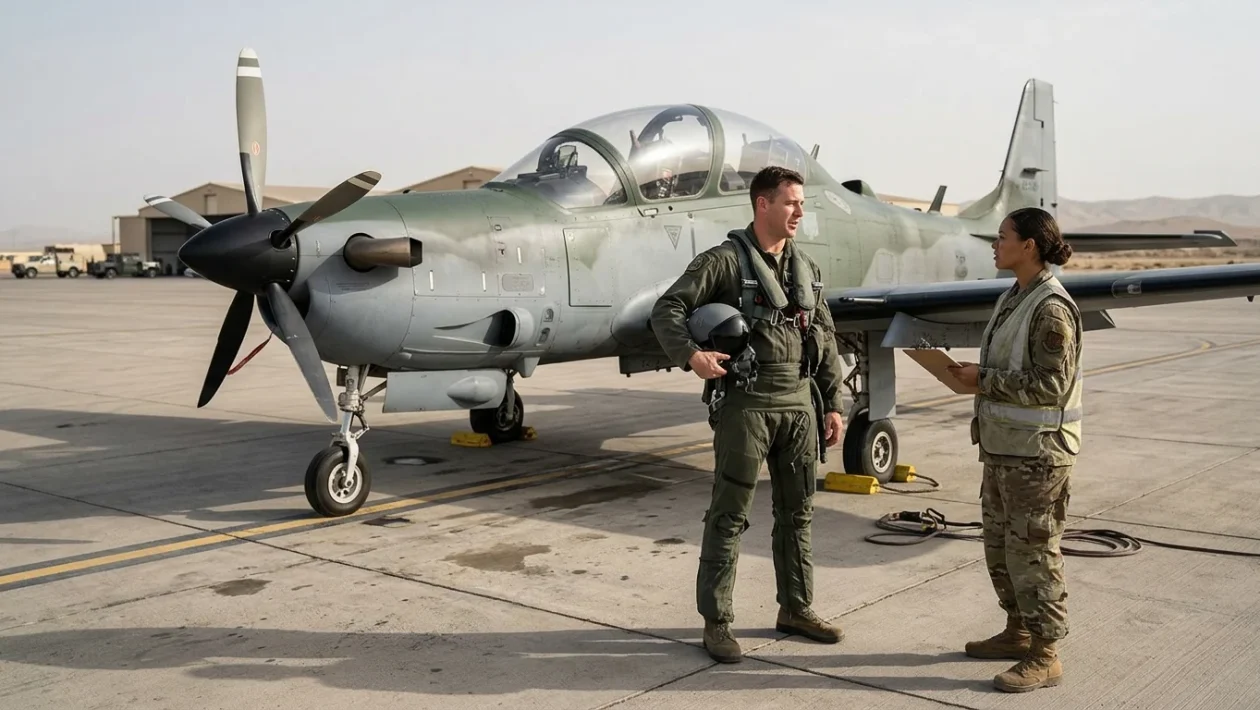 Velivolo militare da attacco leggero A-29 Super Tucano in volo operativo