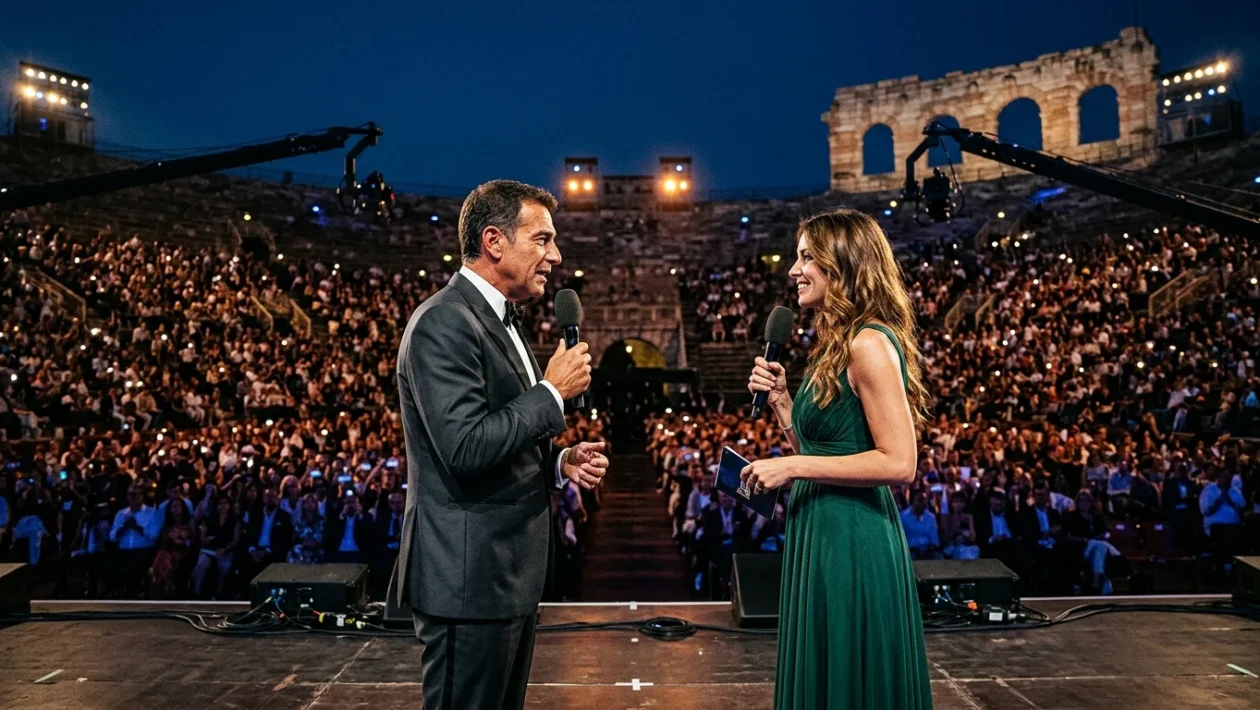 Palco illuminato dell'Arena di Verona per i Music Awards