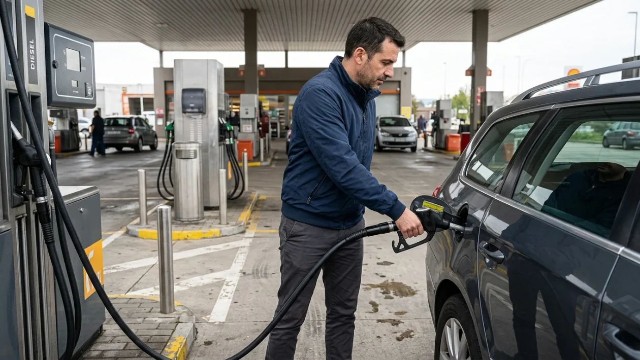 Erogatore di carburante a una stazione di servizio durante il rifornimento
