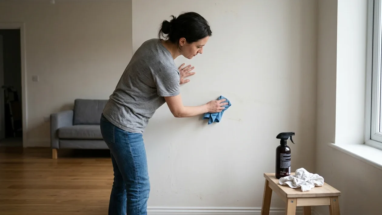 Applicazione di acqua ossigenata per la pulizia delle pareti di casa