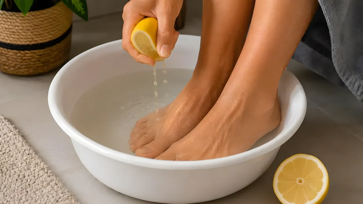 Acqua tiepida e limone per i piedi: il rimedio naturale contro cattivi odori e stanchezza