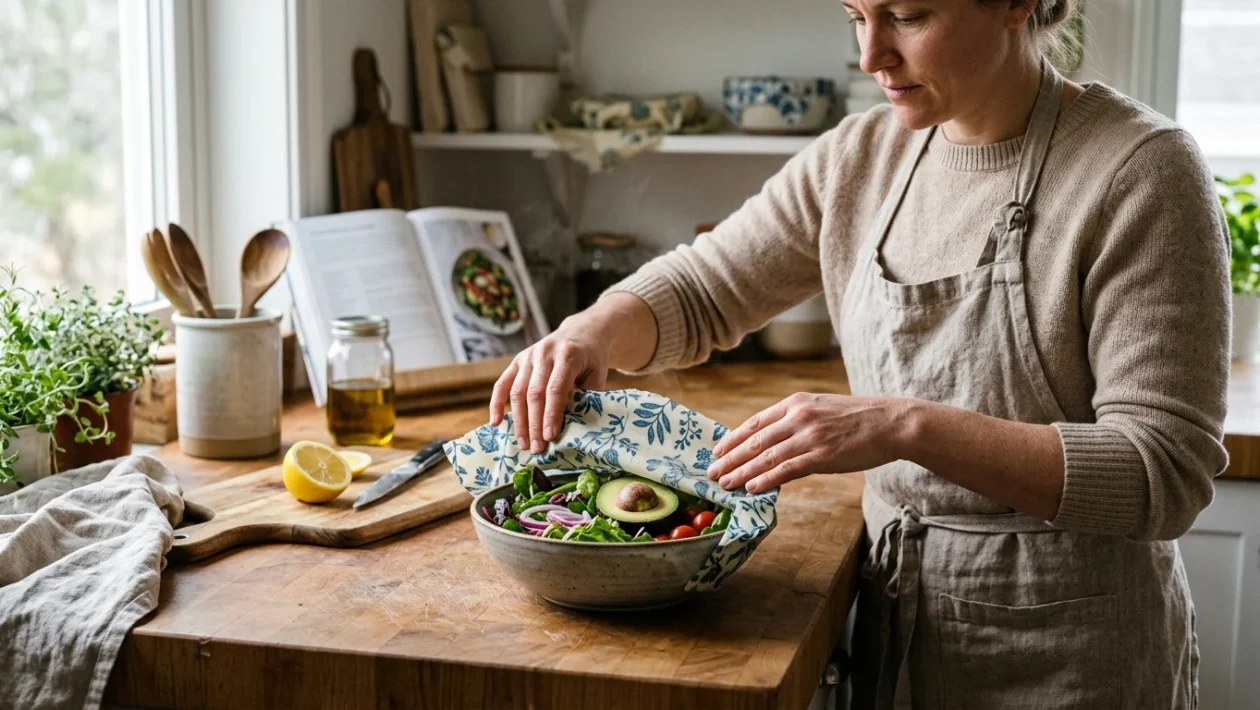Involucro riutilizzabile in tessuto e cera d'api per conservare alimenti