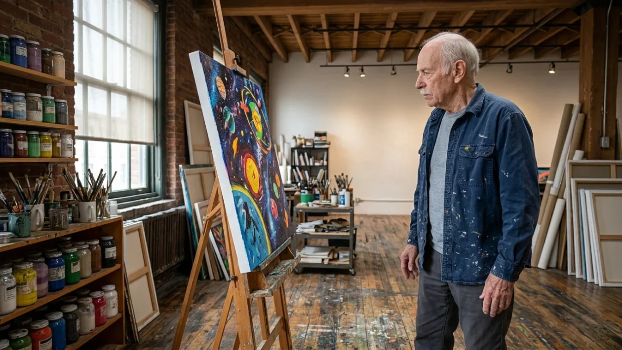Dipinto colorato in stile Pop Art psichedelico ispirato alle opere di Peter Max