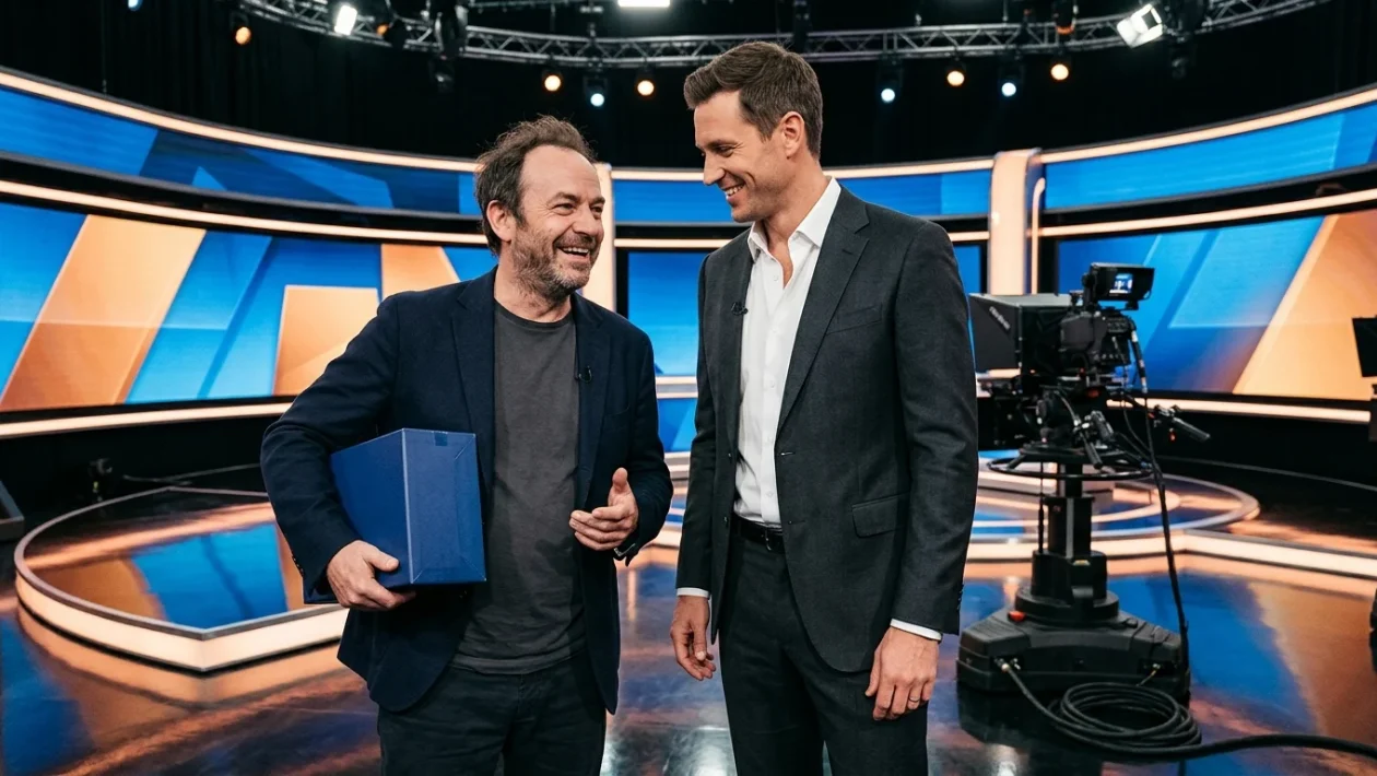 Herbert Ballerina e Stefano De Martino nello studio televisivo di Affari Tuoi