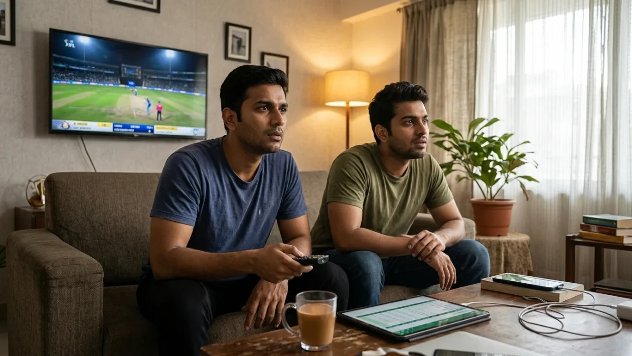 Azione di gioco durante una sfida internazionale di cricket tra India e Afghanistan