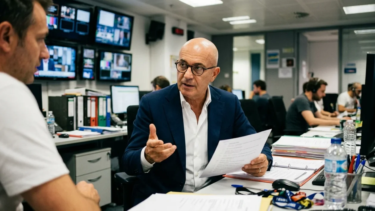 Alfonso Signorini durante la conduzione di una prima serata televisiva