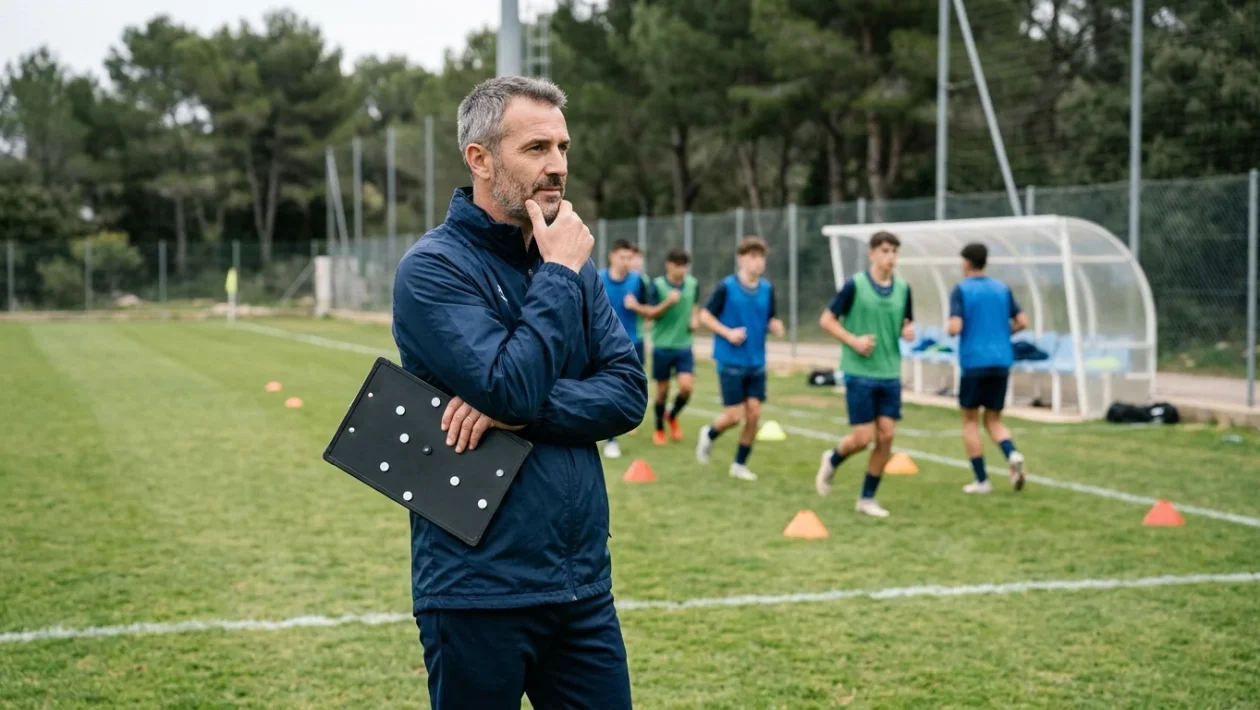 Campo di allenamento del settore giovanile della Lazio con palloni da calcio e lavagna tattica