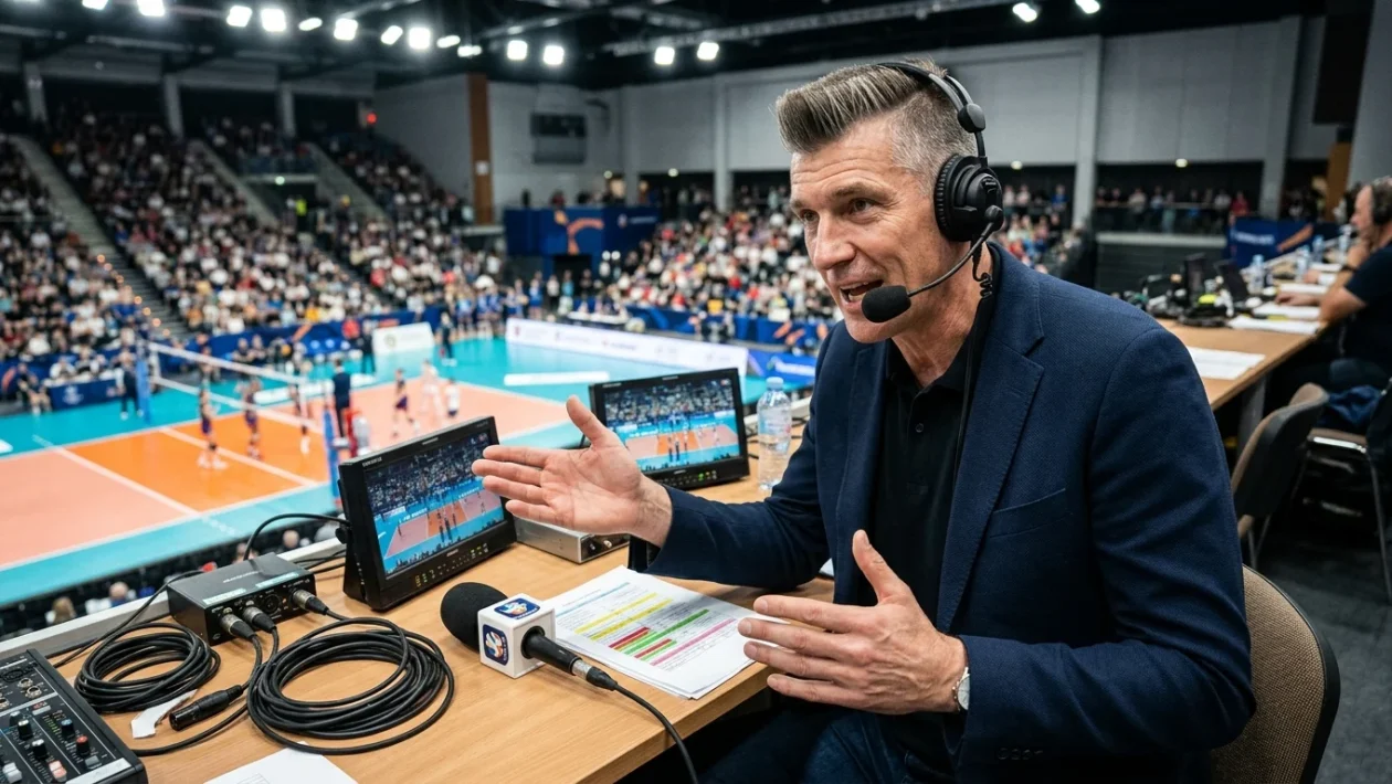 Andrea Lucchetta durante un evento sportivo con il suo iconico taglio di capelli