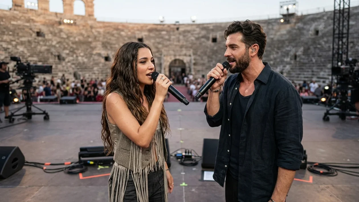 Angelina Mango sul palco musicale dei premi all'Arena di Verona