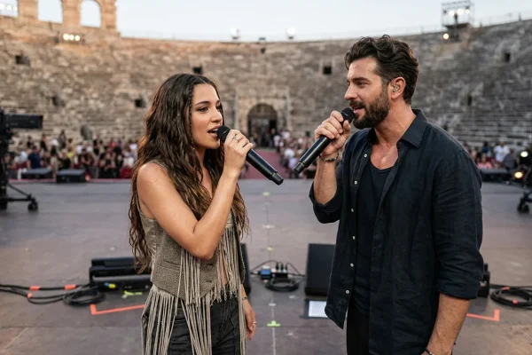 Angelina Mango sul palco musicale dei premi all'Arena di Verona