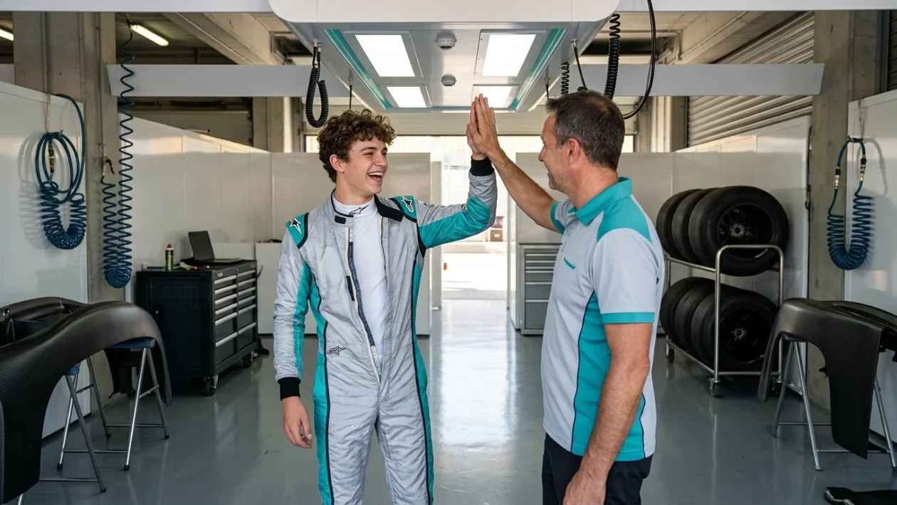 Monoposto Mercedes di Formula 1 in pista durante una gara iridata