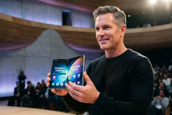 Presentazione ufficiale di iPhone Duo sul palco dell'evento Apple