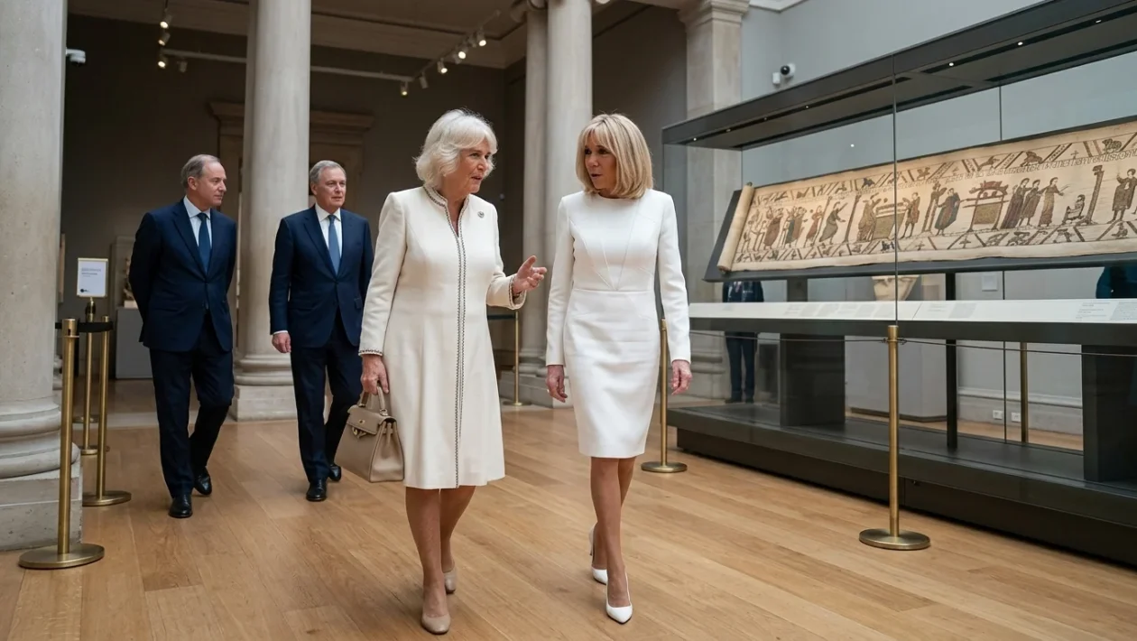 Re Carlo, la regina Camilla, Emmanuel Macron e Brigitte Macron al British Museum di Londra