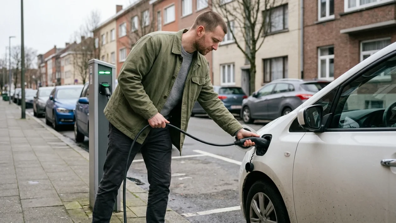 Dettaglio della ricarica di una compatta auto elettrica cinese urbana