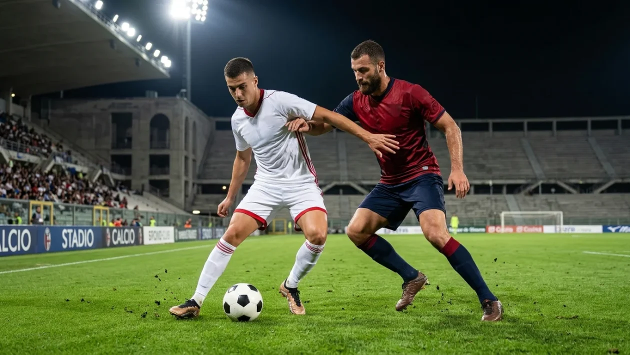 Fase di gioco durante un match di calcio professionistico allo Stadio San Nicola di Bari