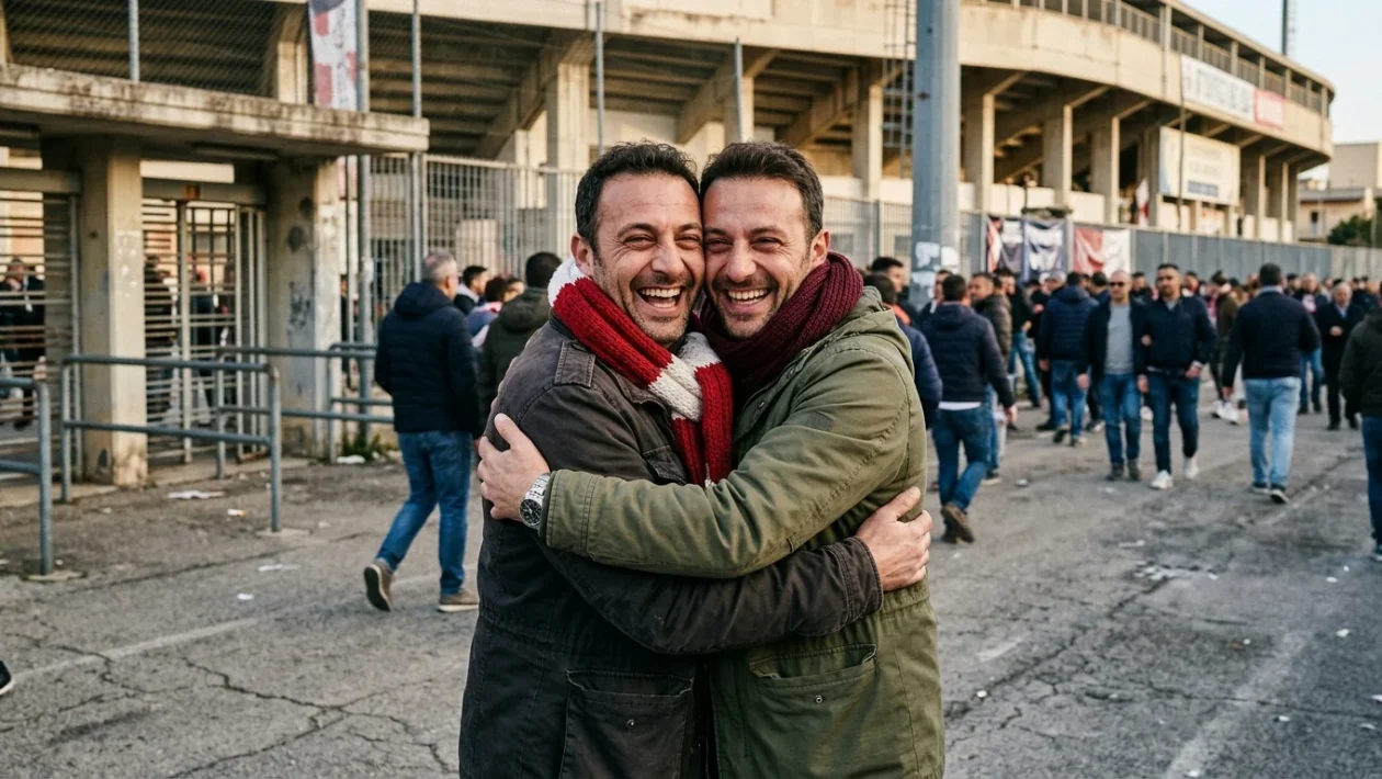 Tifosi con sciarpe e bandiere durante l'incontro di calcio tra Barletta e Salernitana