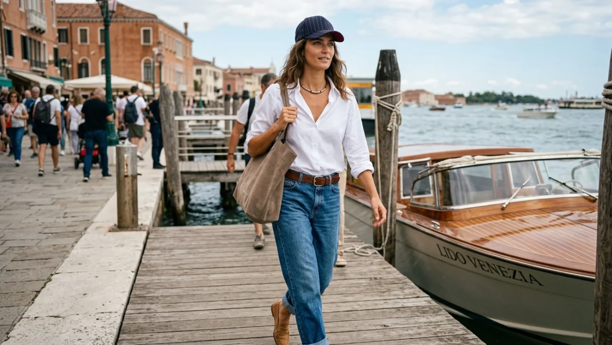 Bianca Balti con jeans baggy Brunello Cucinelli al Festival di Venezia