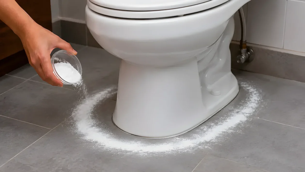 Bicarbonato attorno alla base del wc: il rimedio che neutralizza odori e umidità in poche ore