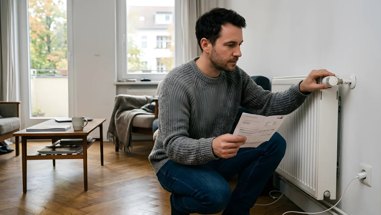 Termostato digitale domestico acceso su parete moderna per il controllo del riscaldamento