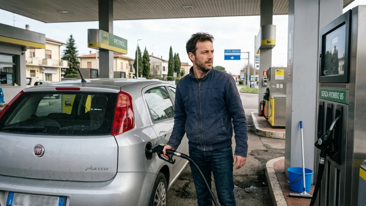 Erogatore di carburante durante il rifornimento presso una stazione di servizio