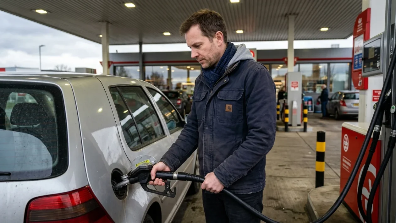 Erogatore di carburante presso una stazione di servizio con display dei prezzi