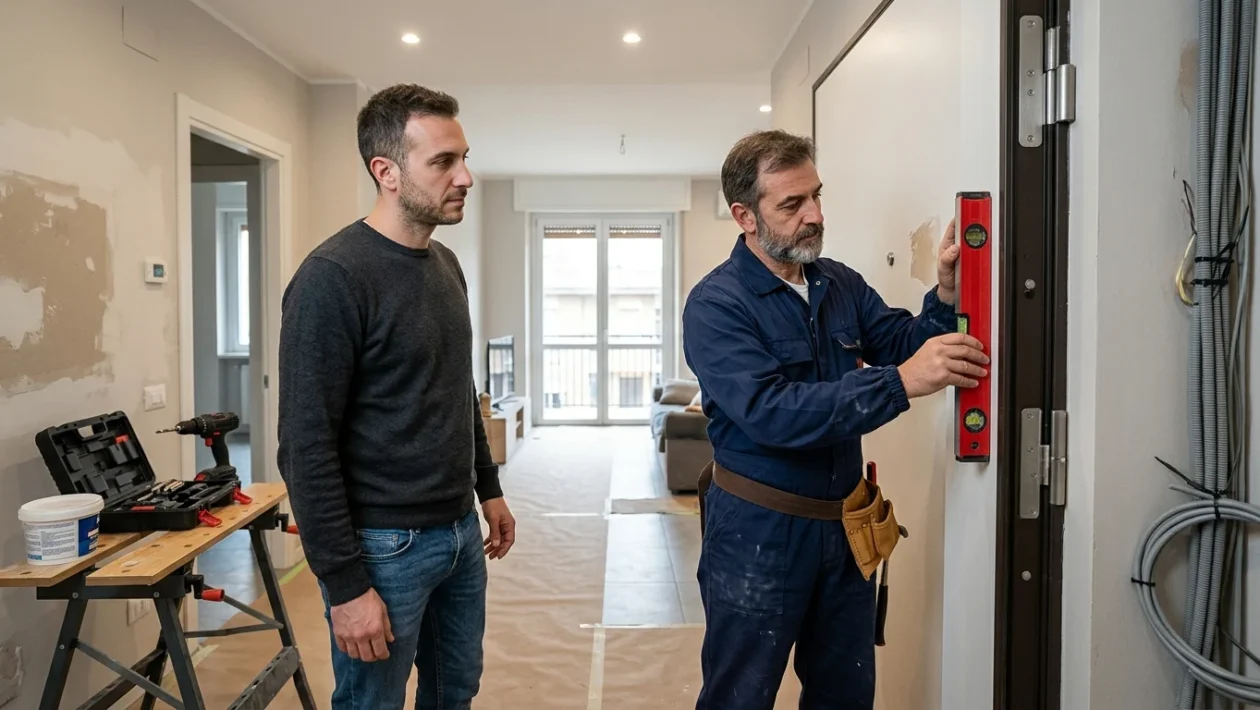 Cantiere di ristrutturazione di un'abitazione residenziale con attrezzi da lavoro