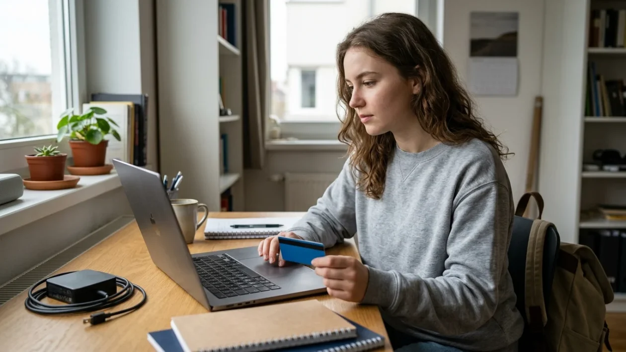 Studente con zaino e smartphone mentre convalida l'abbonamento elettronico ai tornelli della metropolitana