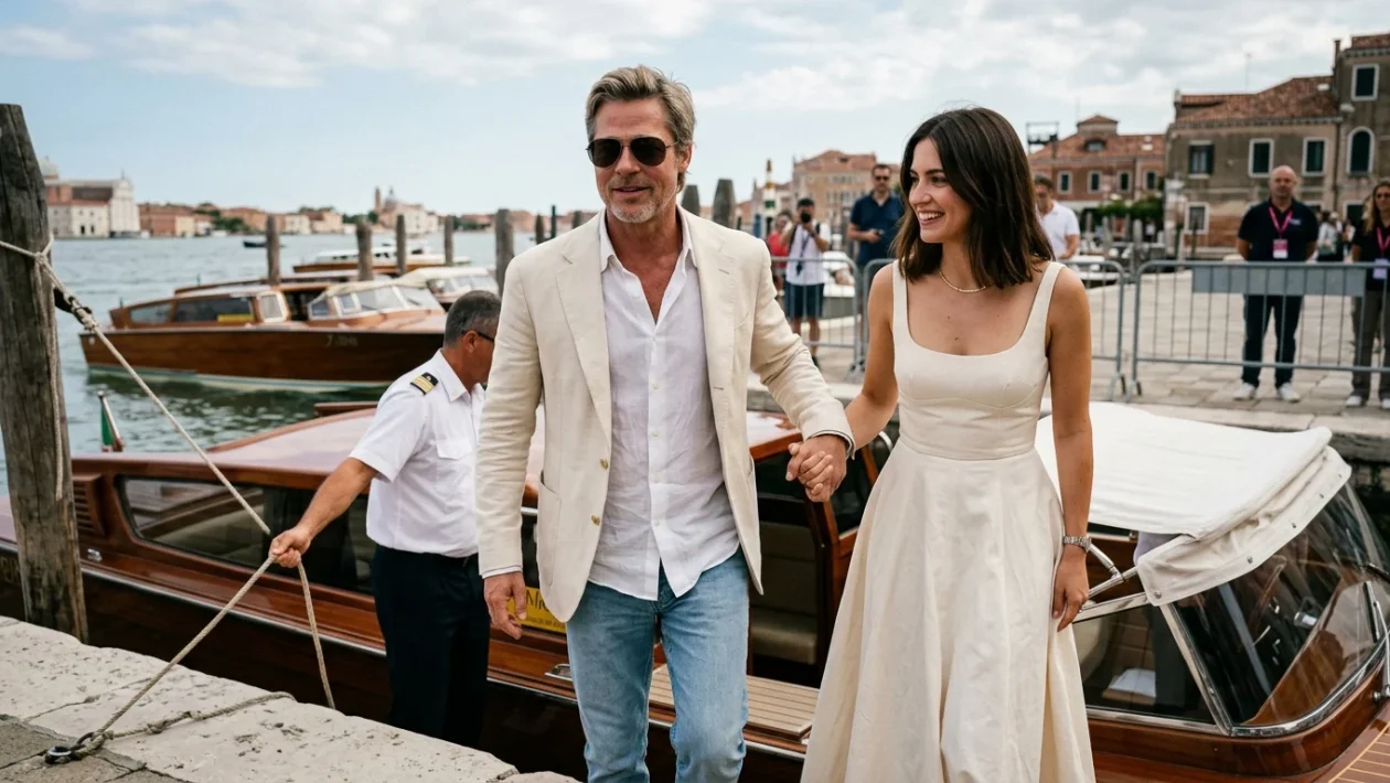 Brad Pitt e Ines de Ramon al loro arrivo alla Mostra del Cinema di Venezia
