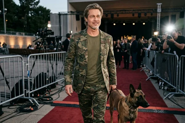 Brad Pitt indossa un completo mimetico sul red carpet della première mondiale
