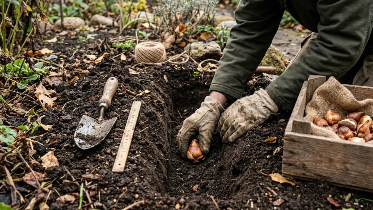 Messa a dimora di bulbi primaverili perenni nel terreno autunnale