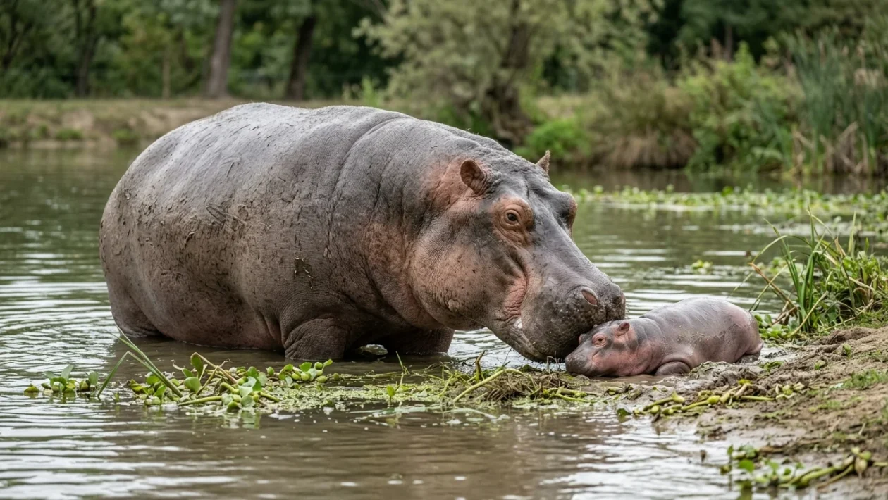 Ippopotamo Camilla con il piccolo al Parco Natura Viva di Bussolengo