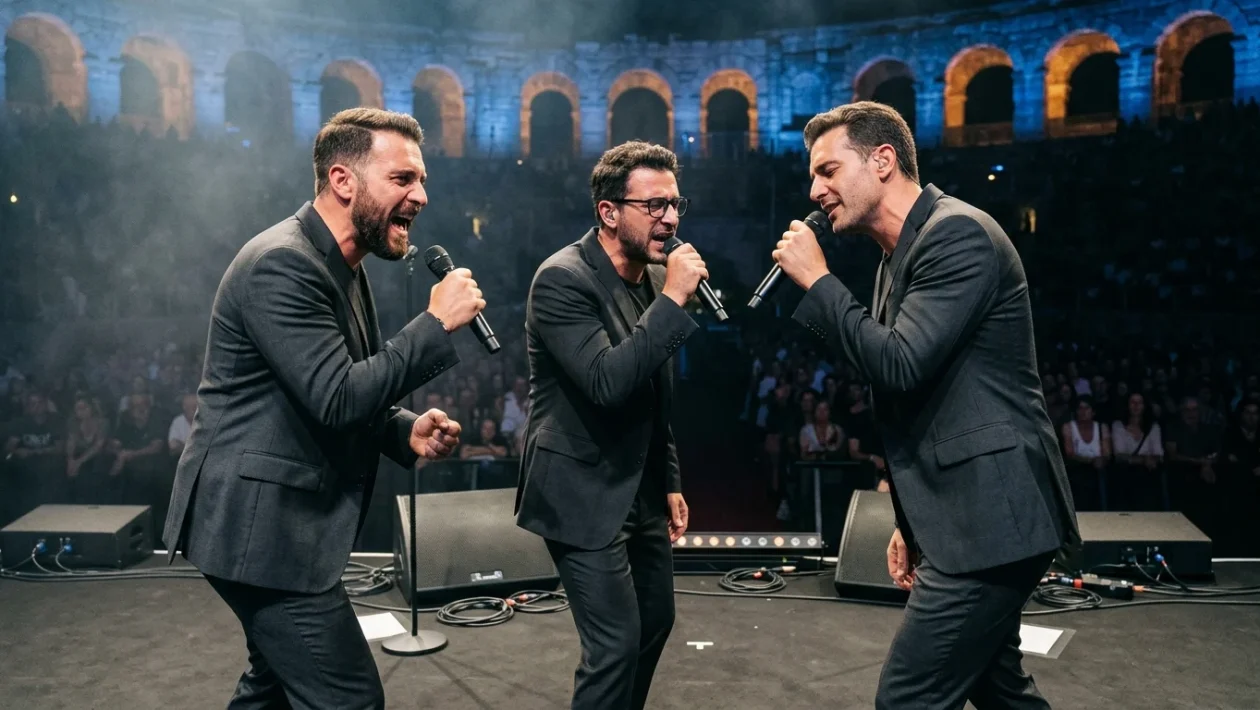 Palco dell'Arena di Verona illuminato per le premiazioni musicali