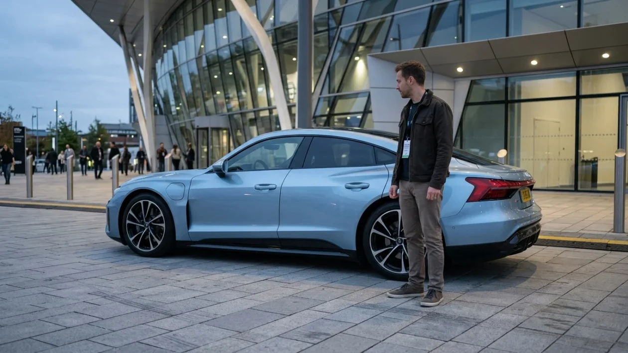 Berlina elettrica BYD Seal in esposizione con fari accesi e linea aerodinamica