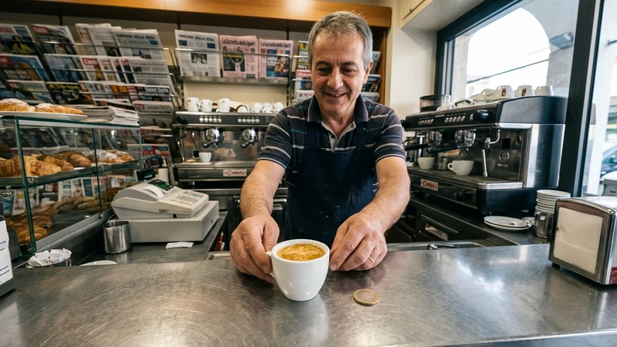 Tazzina di caffè espresso servita al bancone di un bar