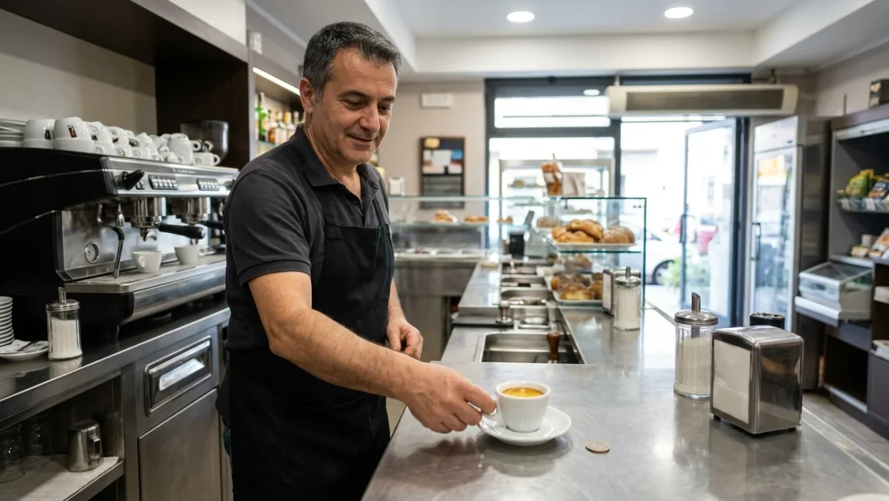 Tazzina di caffè espresso servita al bancone