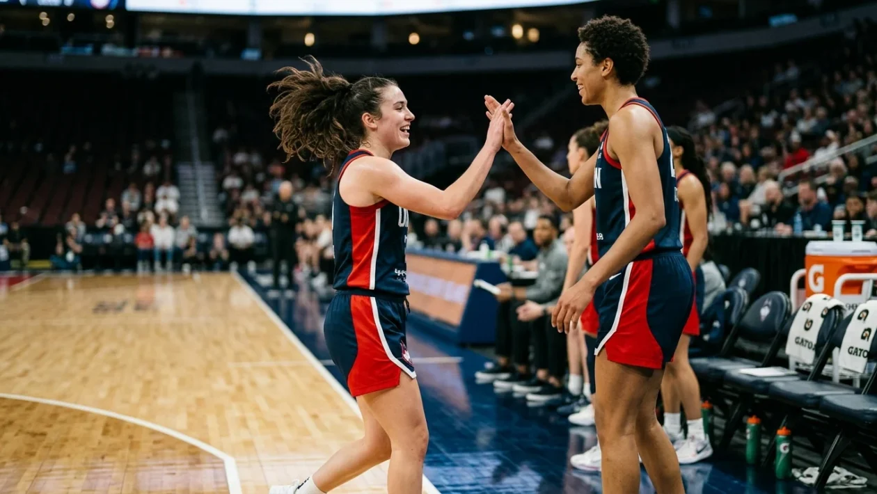Caitlin Clark in azione durante una partita di pallacanestro femminile