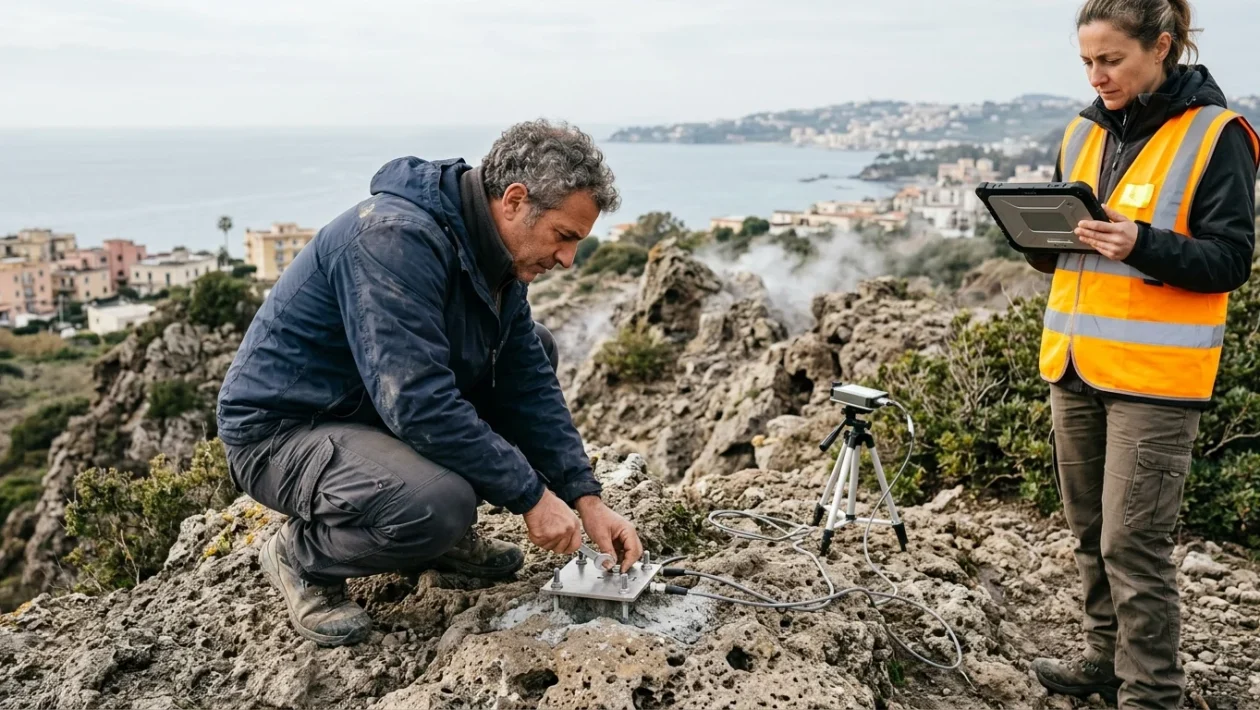 Panoramica dell'area vulcanica attiva dei Campi Flegrei e del golfo di Pozzuoli