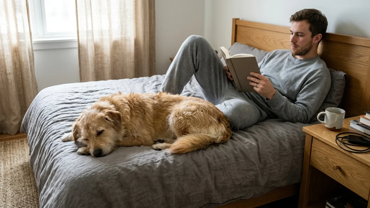 Un cane sdraiato su un letto