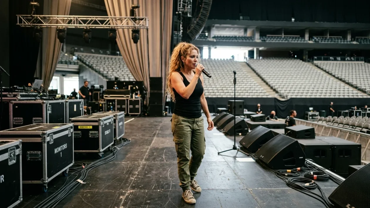 Shakira sul palco durante un'esibizione dal vivo