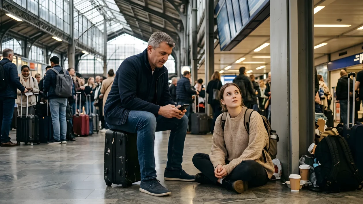 Binari e treni fermi in una stazione ferroviaria italiana